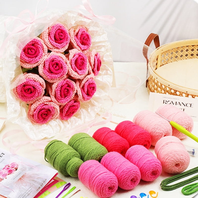 Crochet Flower Bouquet Set with Instruction and Knitting Accessory for Beginner