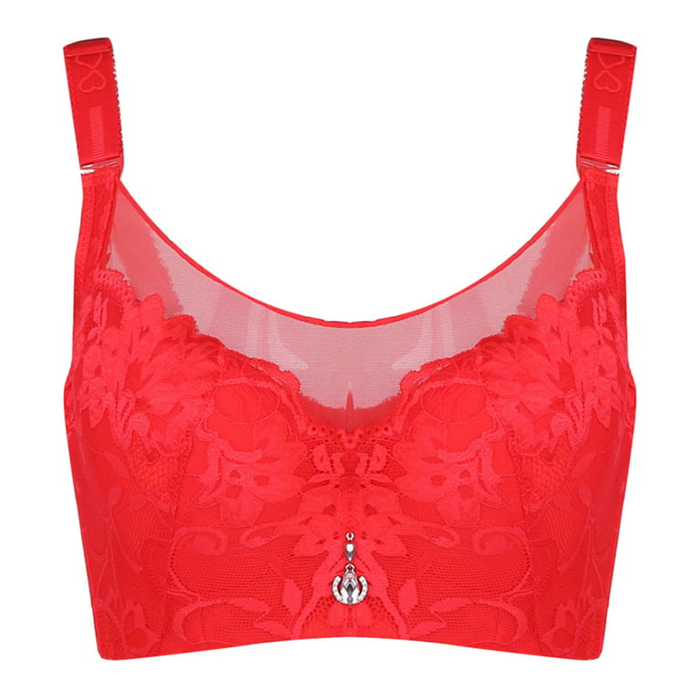 Eashery Bras Women's Fully Front Close Longline Lace Posture Bra Red 44D 
