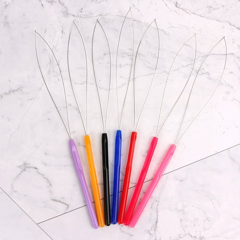 Hair Extension Loop Needle Threader Pulling Hook Needle Bead Device Tool  8PCS, for Silicone Microlink Rings