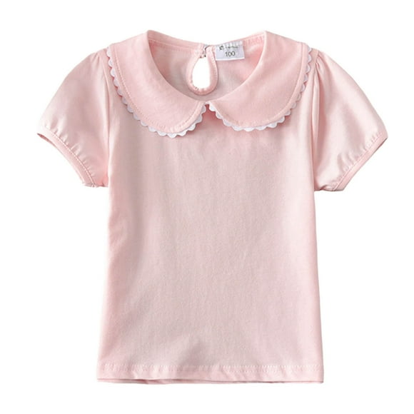 Splozh Baby Shirts Summer Girls Lace Doll Short Sleeved T Shirt Baby Solid Color Tops Girls Tops Pink,6-12 Months