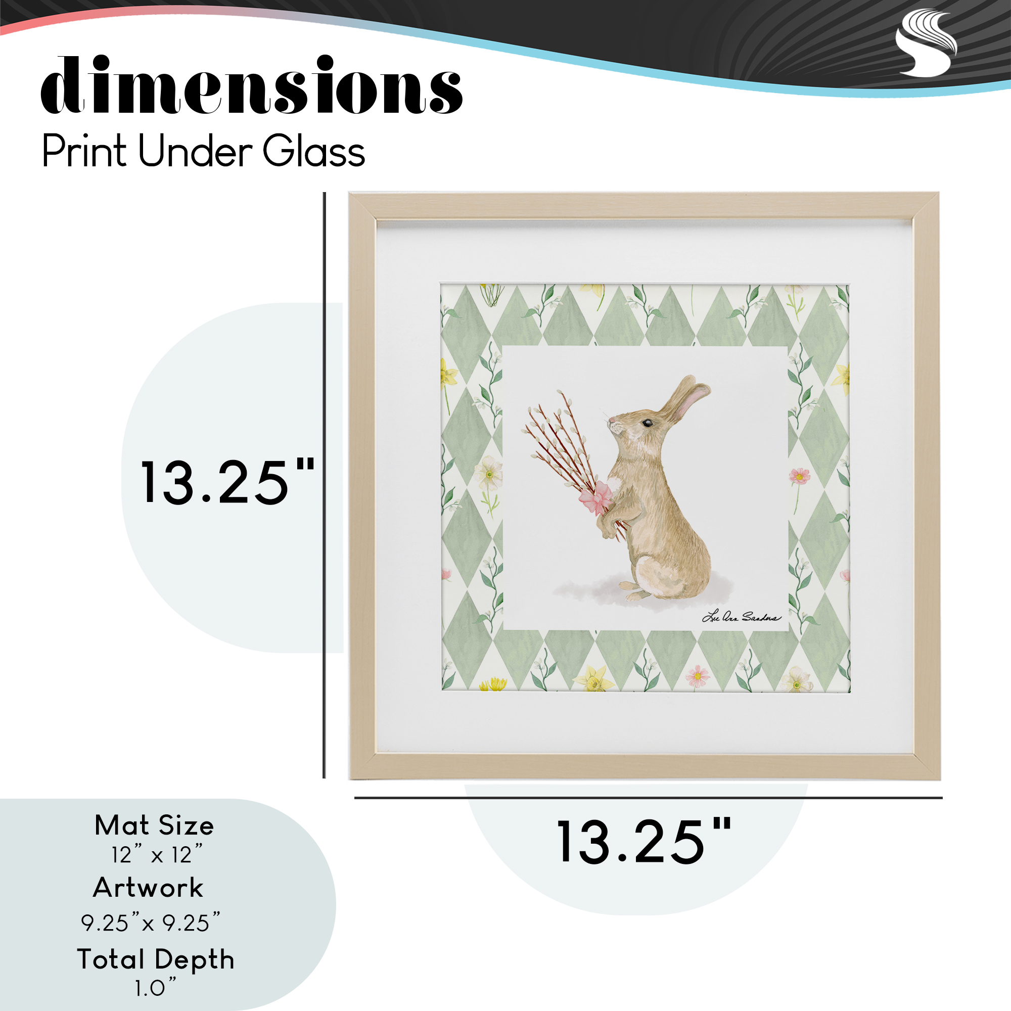 Bouquet Bunny on Green Argyle Birch Framed Print Under Glass, design by Lee Ann Sanders