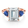 thumbnail image 2 of Gem Stone King 18K Rose Gold Plated Silver Blue Created Sapphire Ring Set with Moissanite (8.46 Cttw), 2 of 3
