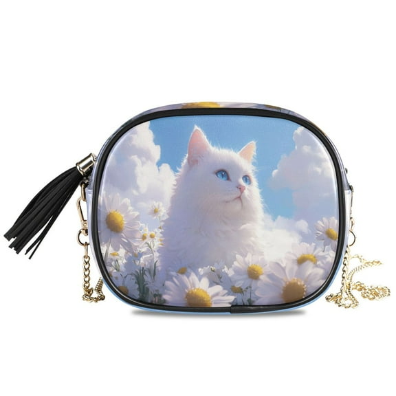 Womens Casual Chain Shoulder Bag Simple style Cat Among Daisies and Clouds Crossbody Bag