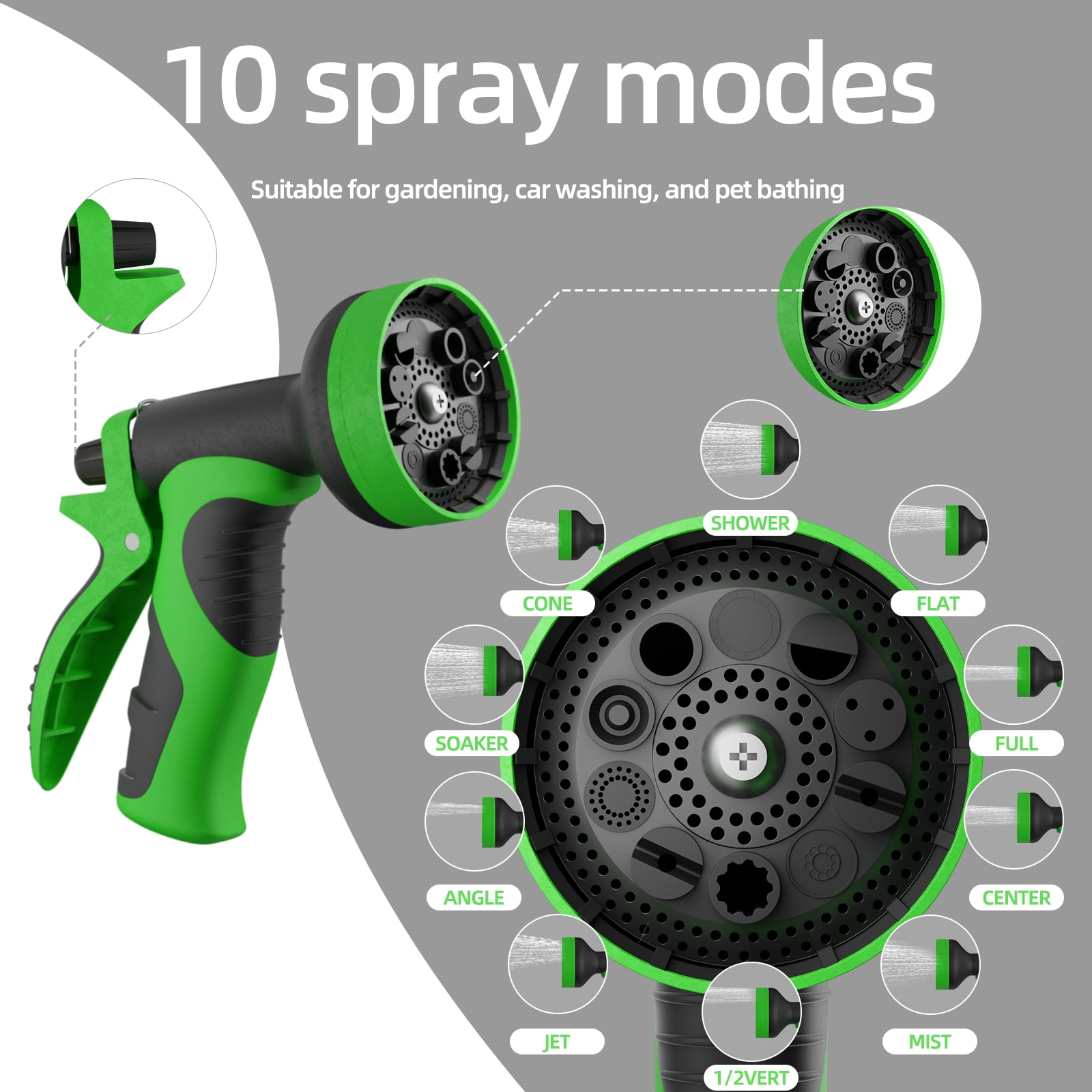 Garden Hose 50ft with 10 Patterns Nozzle lightweight, kink-resistant Fabric Watering / Lawn / Garden