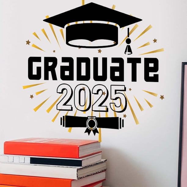Pegatinas de decoración de ventanas de graduación | Calcomanías autoadhesivas de PVC | Gorra de graduación clásica y motivos de diploma | Vinilo de pared extraíble y reutilizable | Uso en