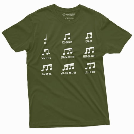 Funny Musical Notes T-Shirt Music Band Gifts Guitar Piano Violin Gift Ideas Mens Womens Tee (Large Military Green)