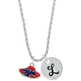 thumbnail image 1 of Delight Jewelry Silvertone Red Hat With Purple Bow Silvertone Script Initial Disc - L - Charm Necklace, 20"+3", 1 of 4