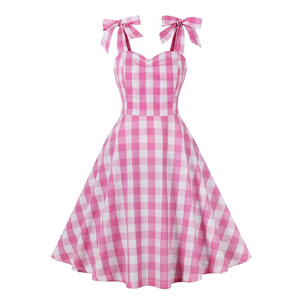 Puntoco Vestidos Mujer Verano Estilo Vintage Sin Mangas Halter Vestido Estampado A Cuadros Halter Vestido con Cuello En V