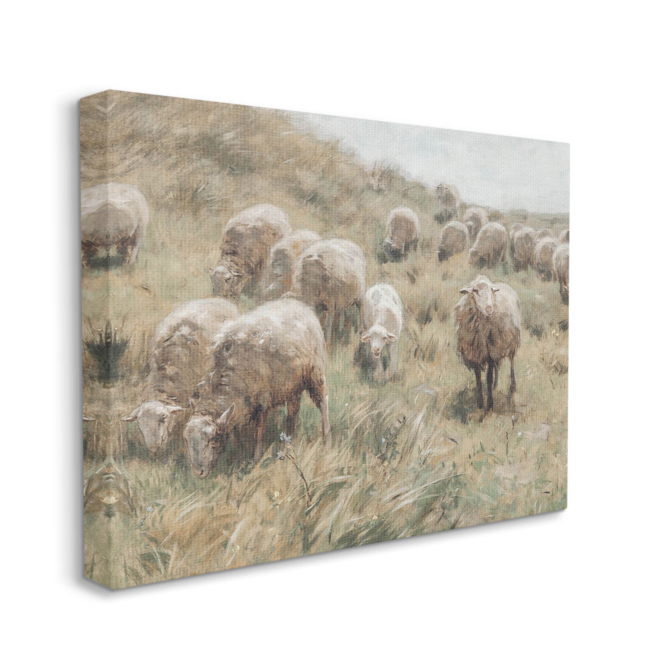 Rural Cattle Grazing Field Landscape Painting Gallery Wrapped Canvas Print Wall Art