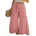thumbnail image 1 of POINTERTECK Pantalon Palazzo Large en Lin Taille Smockée pour Femmes Décontracté Été Taille Haute avec Poches Bleu Clair S, 1 of 2