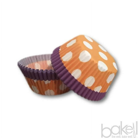 Orange and White Polka Dot Cupcake Wrappers (25pcs, Standard Size) Grease Resistant Cake Liners for Baking, Caking and Crafting by Bakell