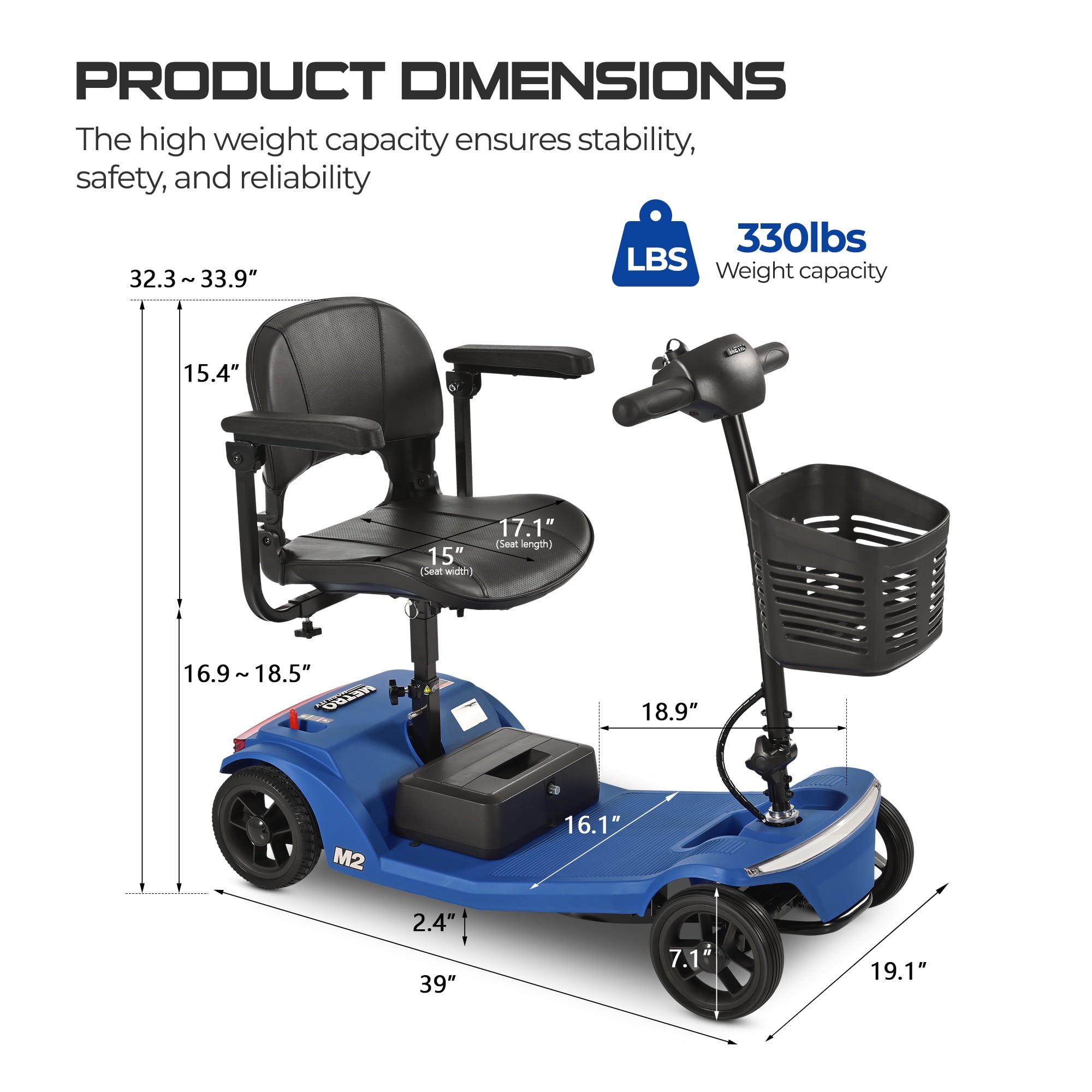LEGAHOME Compact Mobility Scooter, Electric Powered 4 Wheels Scooter for Seniors, Lightweight Folding Motorized Scooters with LED Headlight, Heavy Duty Elderly Mobility Scooter, Holds 330lb, Blue