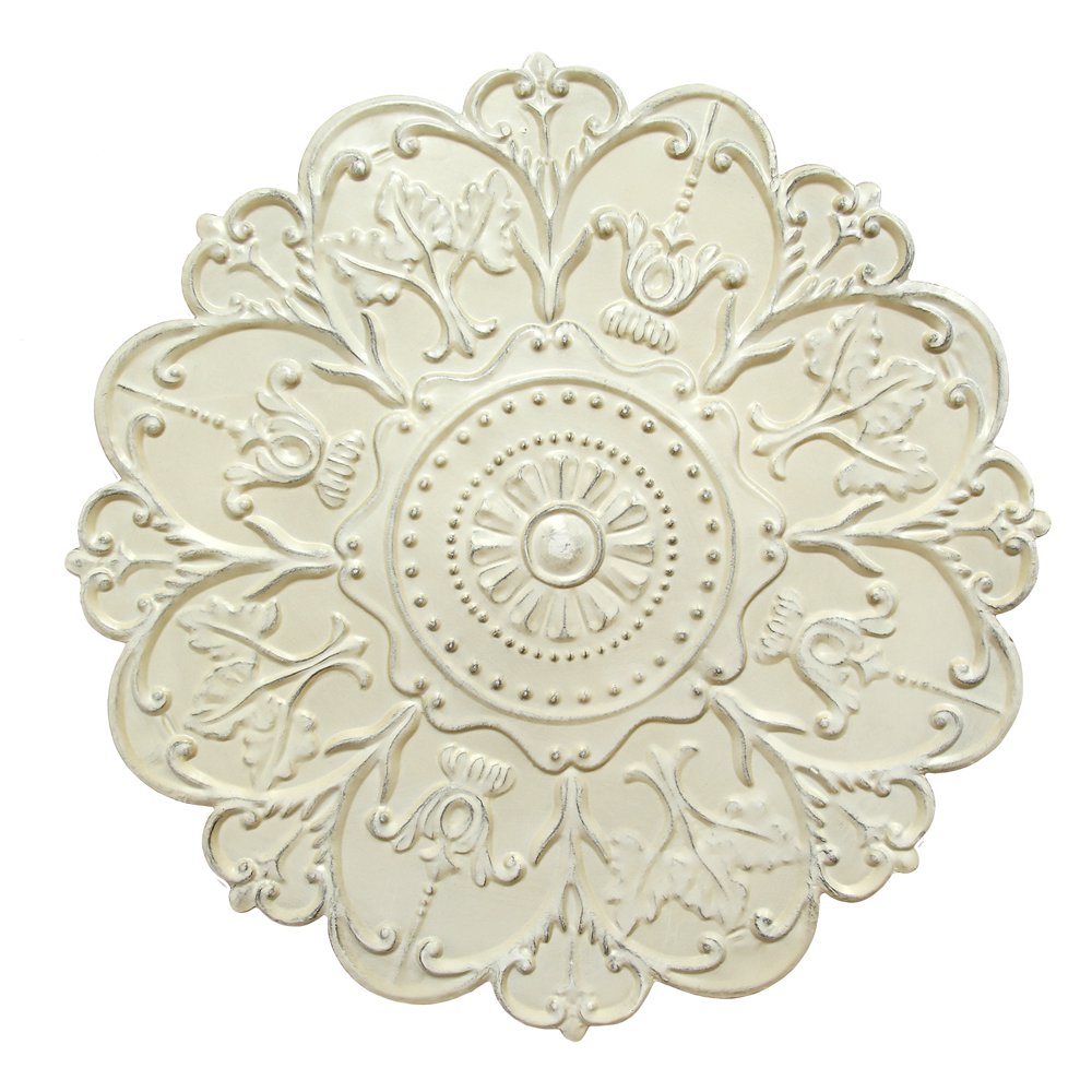 Palacio Distressed White Medallion Metal Wall Decor
