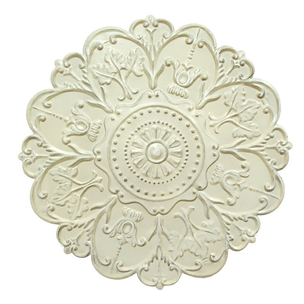 Palacio Distressed White Medallion Metal Wall Decor