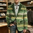 thumbnail image 2 of IWRICH St. Patrick's Day Corduroy Blazer Formen Shamrock Jackets 3D Splicing Printed Colorblock Button Loose Work Sport Coat with Pocket 11-Green L, 2 of 5