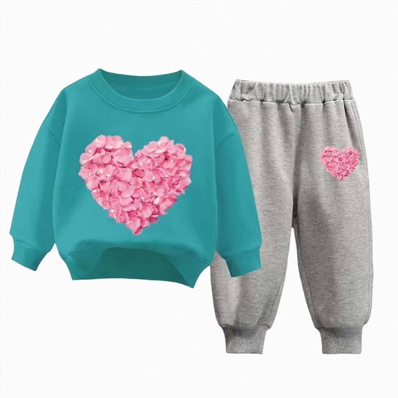 Toddler Baby Girl Clothes Fall Winter Outfits 18 24 Months 2T 3T 4T 5T 6T 7T Cute Print Long Sleeve Sweatshirt Pant Outfits,4-5 Years,Sky Blue