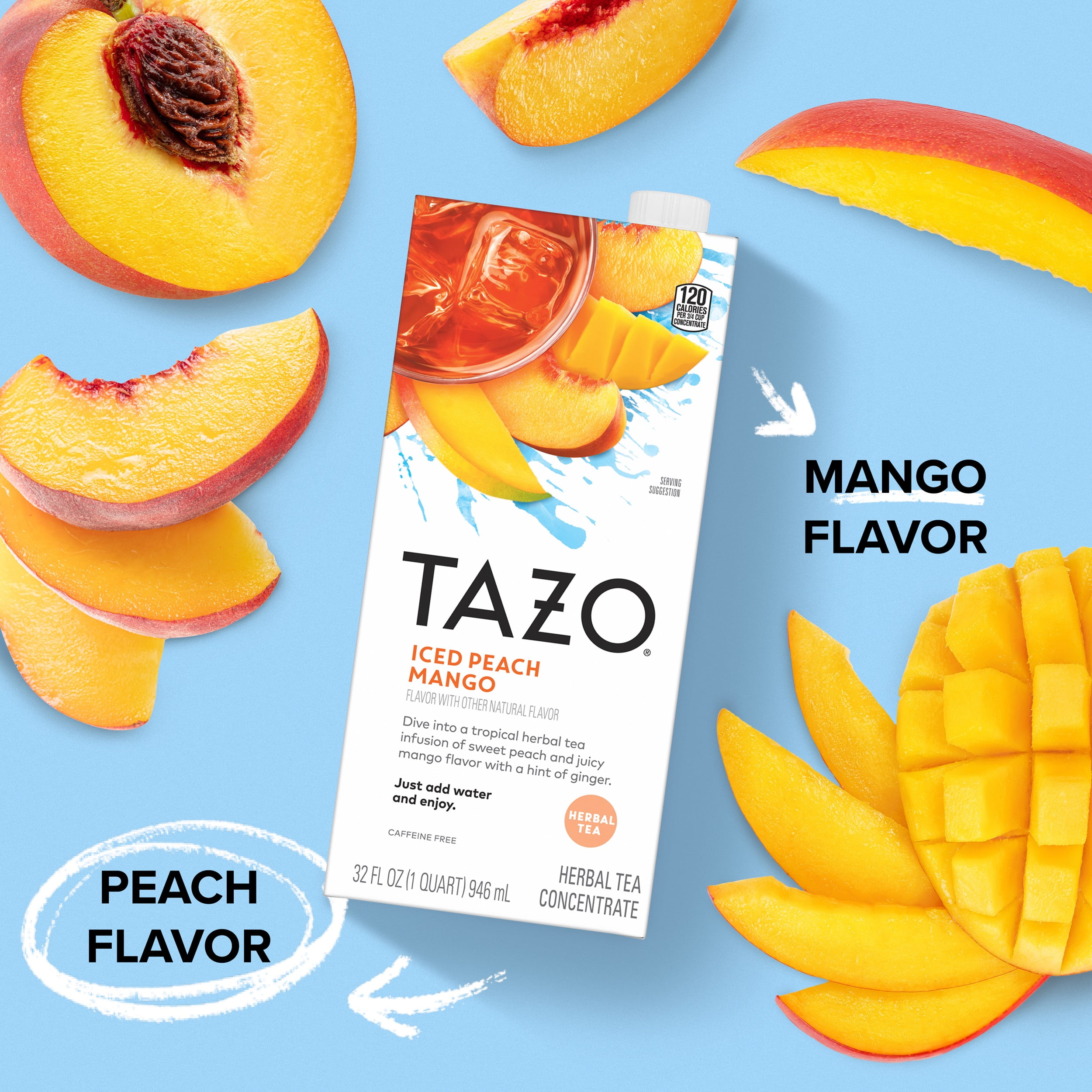 TAZO Iced Peach Mango Herbal Tea Concentrate, Caffeine-Free, 32oz