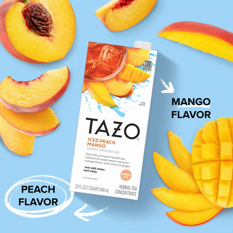 TAZO Iced Peach Mango Herbal Tea Concentrate, Caffeine-Free, 32oz
