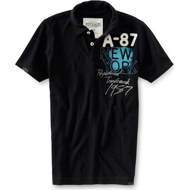 Aeropostale - Polo de rugby con bordado vertical para hombre, color negro, XXL