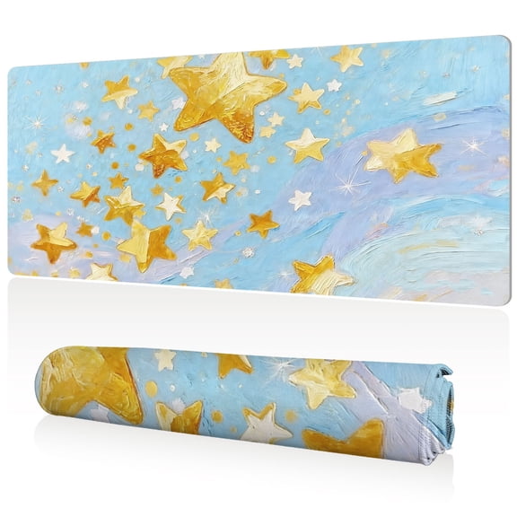 LIVEKEY Mouse Pad Ultra Large 80x40x0.3cm Full Desk Coverage Dreamy Starry Night Sky Art with Sewn Edges for Gaming and Office