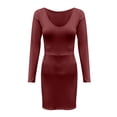 thumbnail image 5 of ZHOGXU Womens Casual Dress Long Sleeve V Neck Solid Color Knitted Fashion Comfortable Slim Fit Dresses For Casual Daily Wear,Red,S, 5 of 6