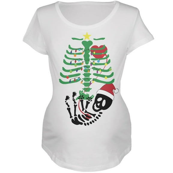 Christmas Tree Baby Skeleton Dinosaur White Maternity Soft T-Shirt - 2X-Large