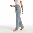 thumbnail image 6 of YDFCWXW Womens Stretch Wide Leg Jeans High Waist Seam Front Tummy Control Straight Leg Jeans Bootcut Baggy Denim Pants Blue, M, 6 of 9