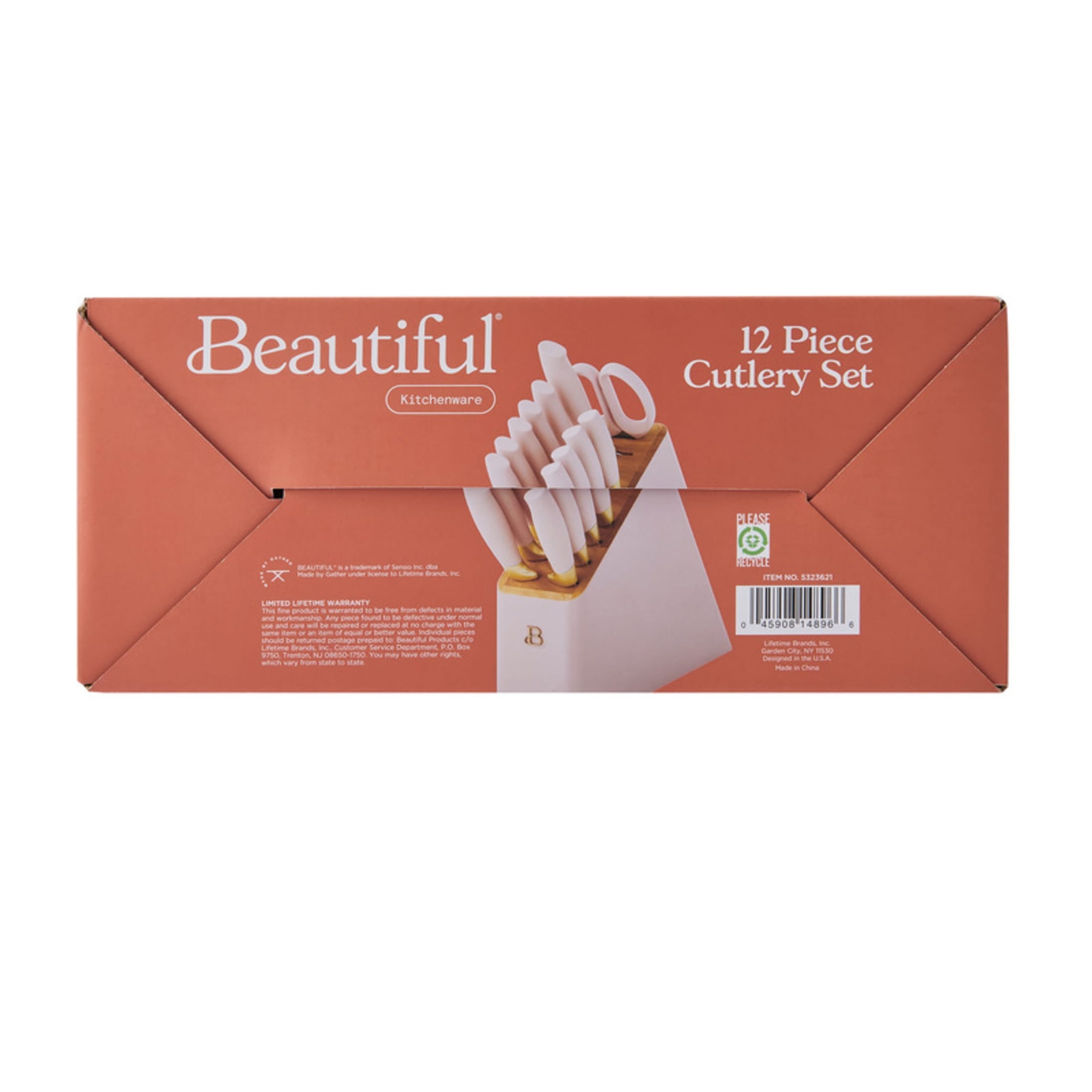 Beautiful 12 Piece Stainless Steel Knife Knife Set Block Soft Grip Handles Rose by Drew Barrymore
