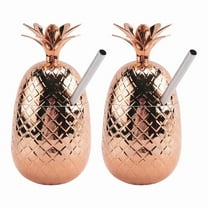 2 Pack Pineapples Drink Cups, 450Ml Copper Pineapples Tumbler with Stretched Straw, Hawaiian Luau Party Cups