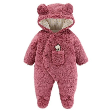 

QIPOPIQ Girls Clothes Clearance Newborn Baby Winter Girls Boys Clothes Warm Animal Ears Cartoon Bear Overall Rompers Hooded Jumpsuit