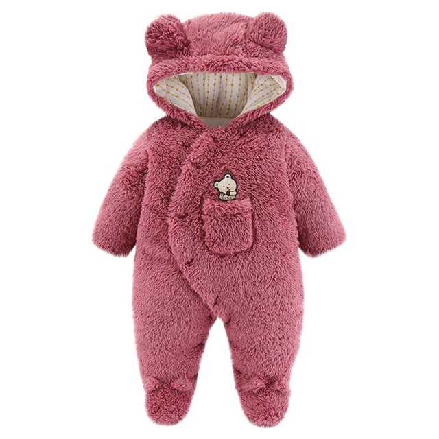 Bebé Oso De Dibujos Animados Canastilla Onesies Niñas Niños Ropa De Abrigo De Invierno Orejas De Animales Mamelucos En General Mono Con Capucha Odeerbi LM103-3245