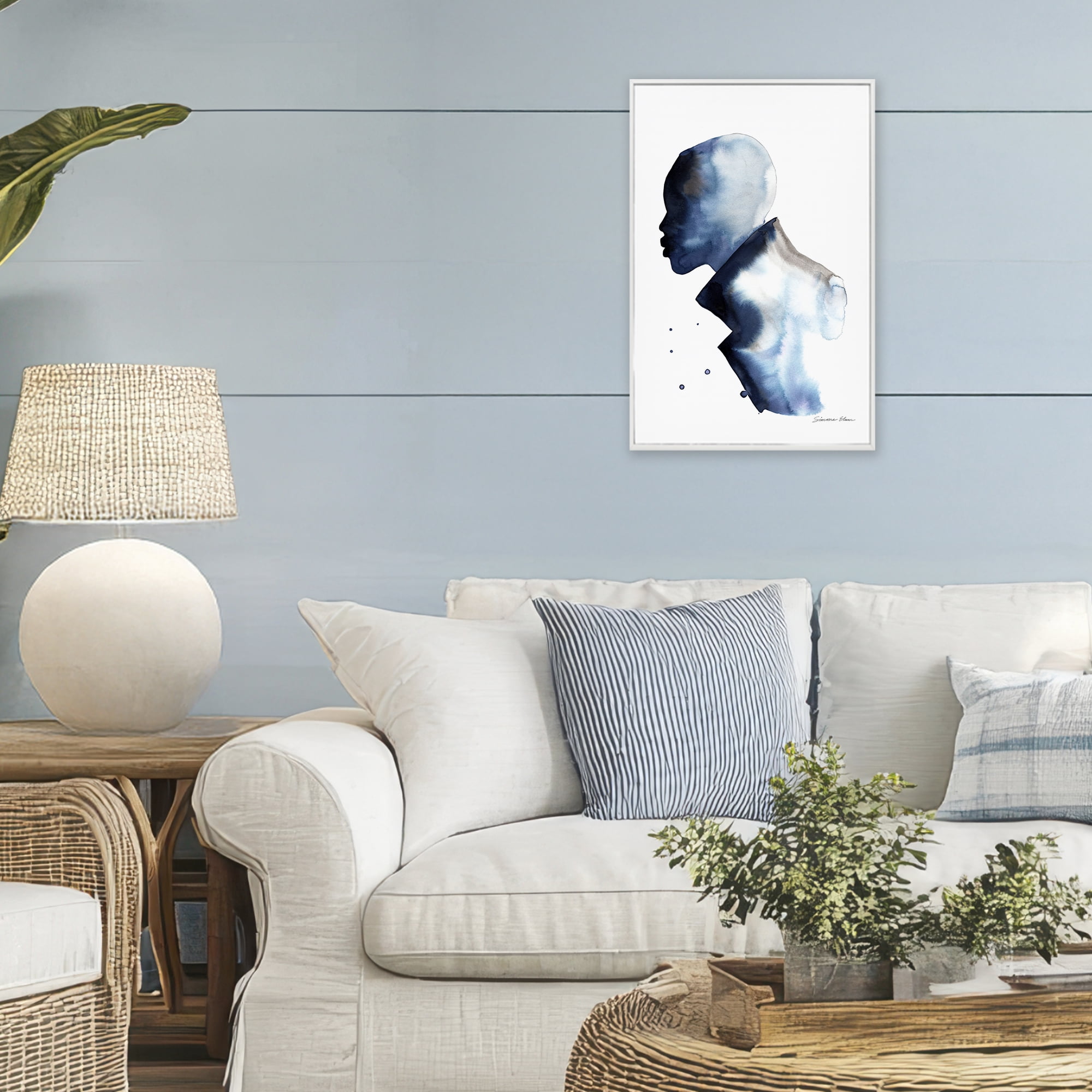 Stupell Industries Feeling Blue Portrait Silhouette White Framed Giclee Art, design by Simone Elum