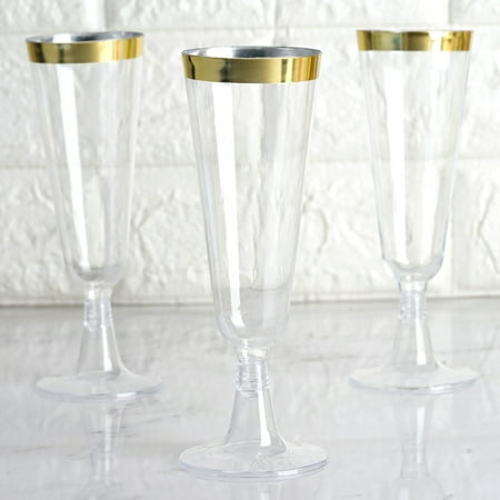 Gold Brandy Glass - BalsaCircle 12 pcs 5 oz Clear with Gold Rim Plastic Glasses - Disposable Wedding Party Catering Tableware