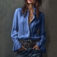 thumbnail image 1 of TaTaai Fashion Solid Color Women Blouse Cotton Lapel Long Sleeve Zipper Ruffle Cuff Loose Fit Soft Breathable Daily Office Street Casual Wear Top Gift, 1 of 8