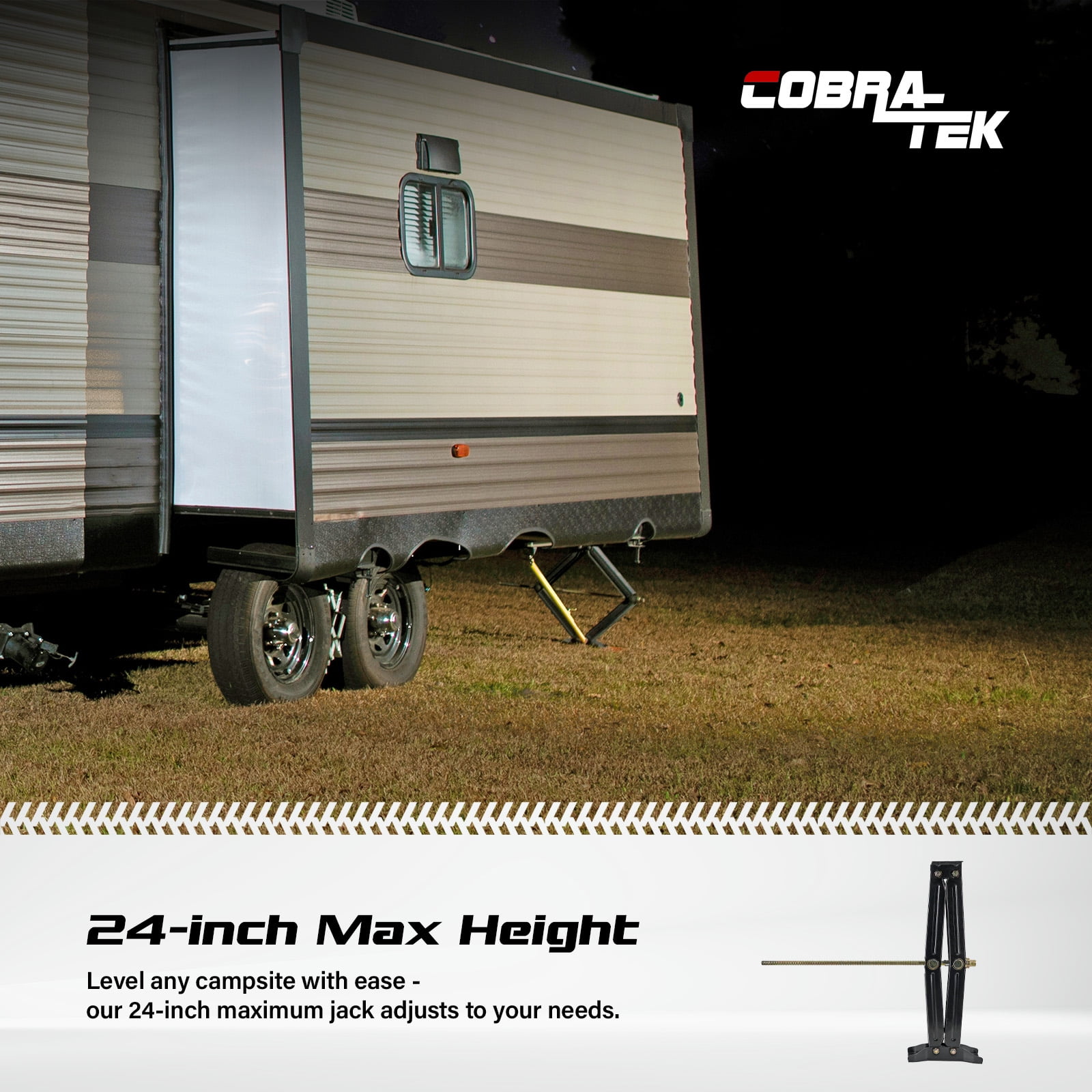 Cobra-Tek CBK-1124-PBK Universal Rv Camper Travel Trailer Stabilizer Leveling Scissor Jack, Bolt-On Or Weld-On, 2500 Lbs Load Capacity, 24" Inch Height