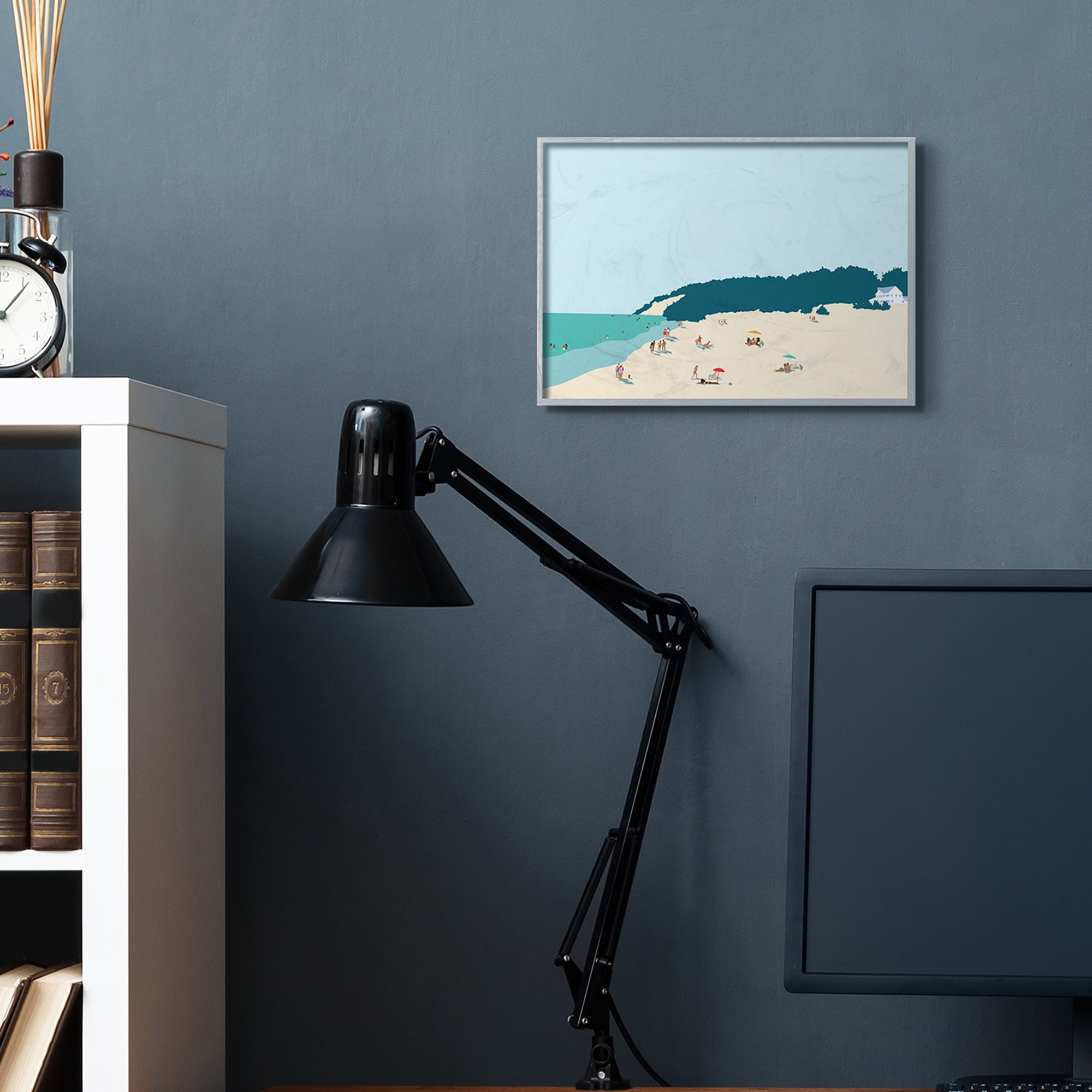 Stupell Industries Coastal Beach Landscape Summer Umbrella Sunbathers Grey Framed, 11 x 14, Design by Victoria Kukla
