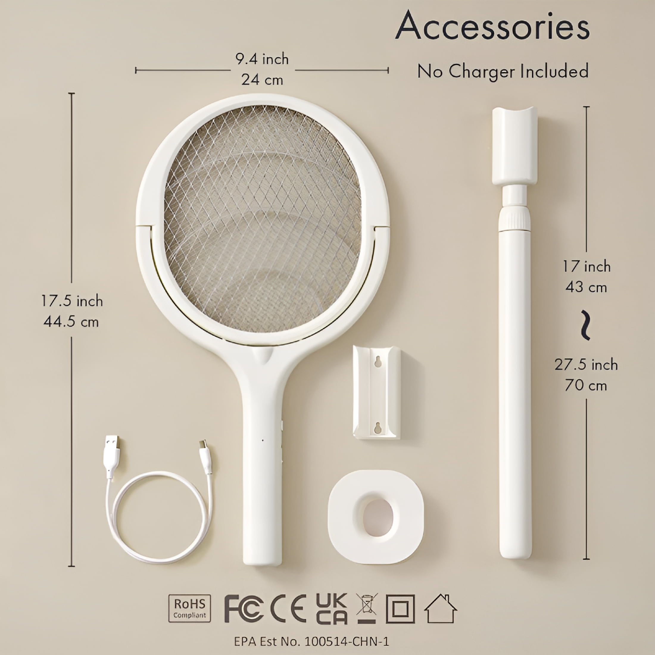 HBMYN GeckoMan Rotating Head Electric Fly Swatter with Telescopic Extension