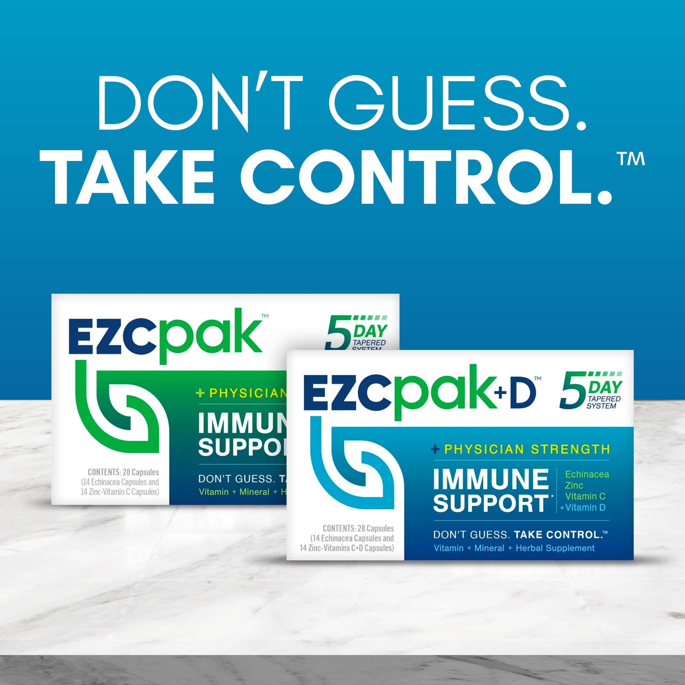 EZC Pak 5-Day Immune System Booster with Echinacea, Vitamin C and Zinc Supplements for Immune Support (Pack of 2)