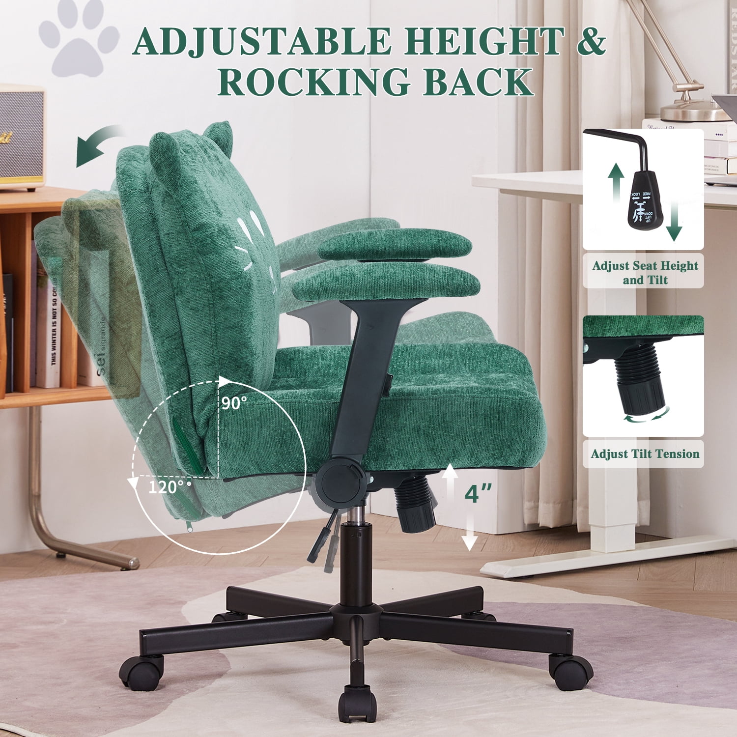 Criss Cross Legged Chair with Wheels and Flip-up Arms, Ergonomic Wide Seat Computer Desk Chair, Comfortable Home Office Computer Chair 300lbs