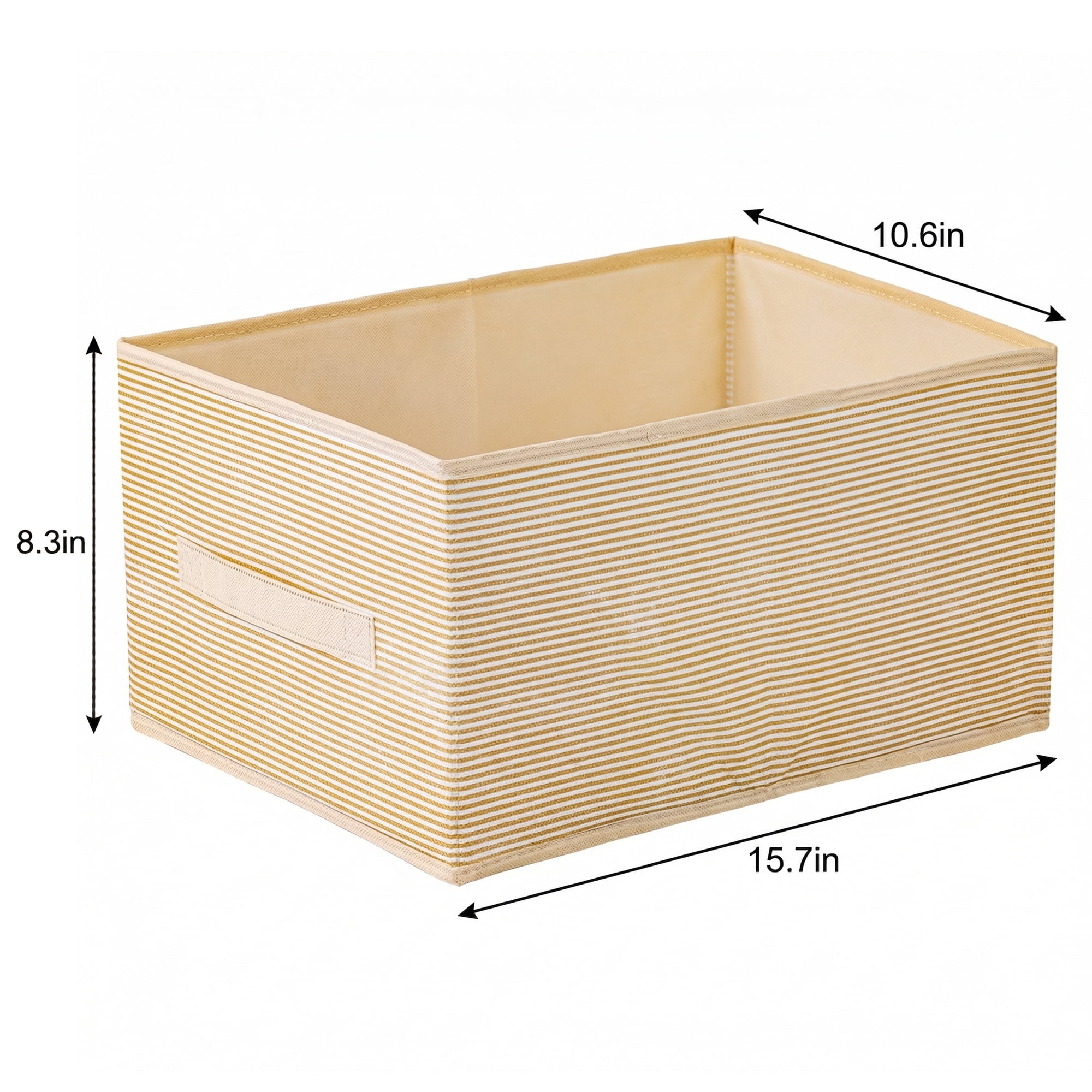 Unique Bargains 3pcs Fabric Storage Bin with Stripe Beige 15.7*10.6*8.3in