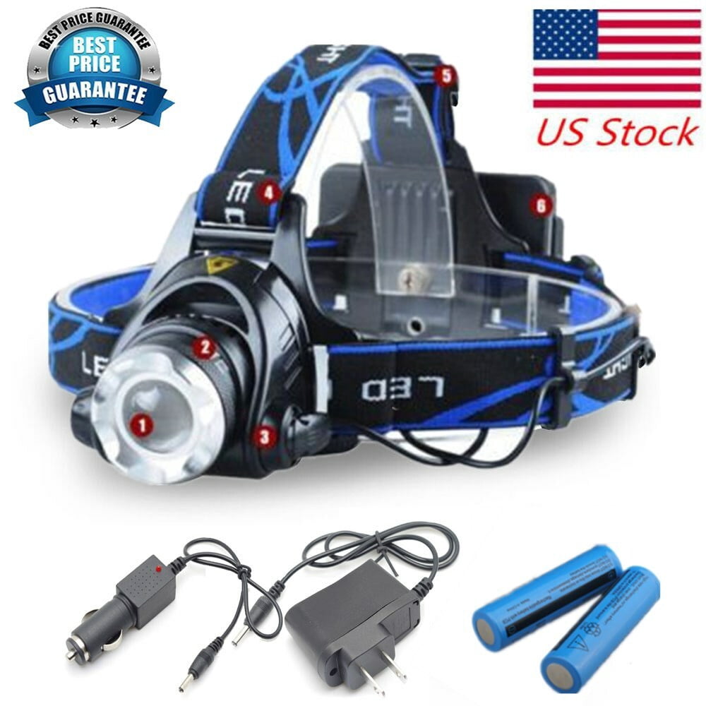 Rechargeable LED Headlamp Zoomable Waterproof Aluminum Alloy Headlight with Batteries and Charger for Camping Hiking Fishing Running