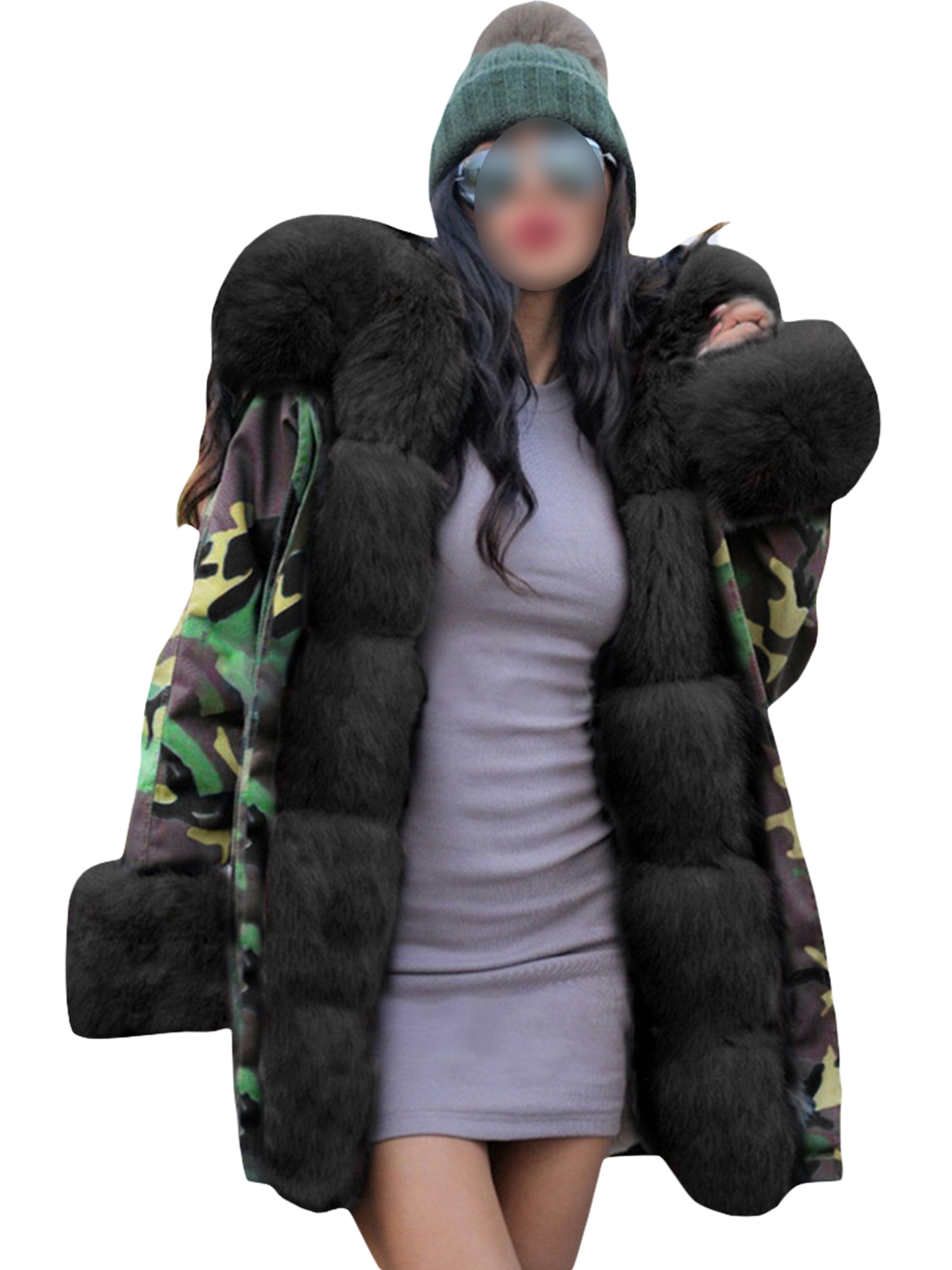 Outwear Quilted Winter Warm Fur Collar Hooded Thicken Jacket Tops E-Scenery Women Coats