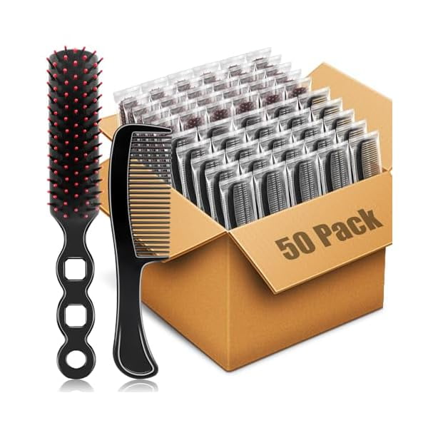 wonima11 50 Pcs Bulk Hair Brushes Combs Set for Homeless Women, Individually Wrapped Detangling Hairbrush and Comb for Kids Homeless Hotel Nursing Charity Hygiene Supplies(Black)