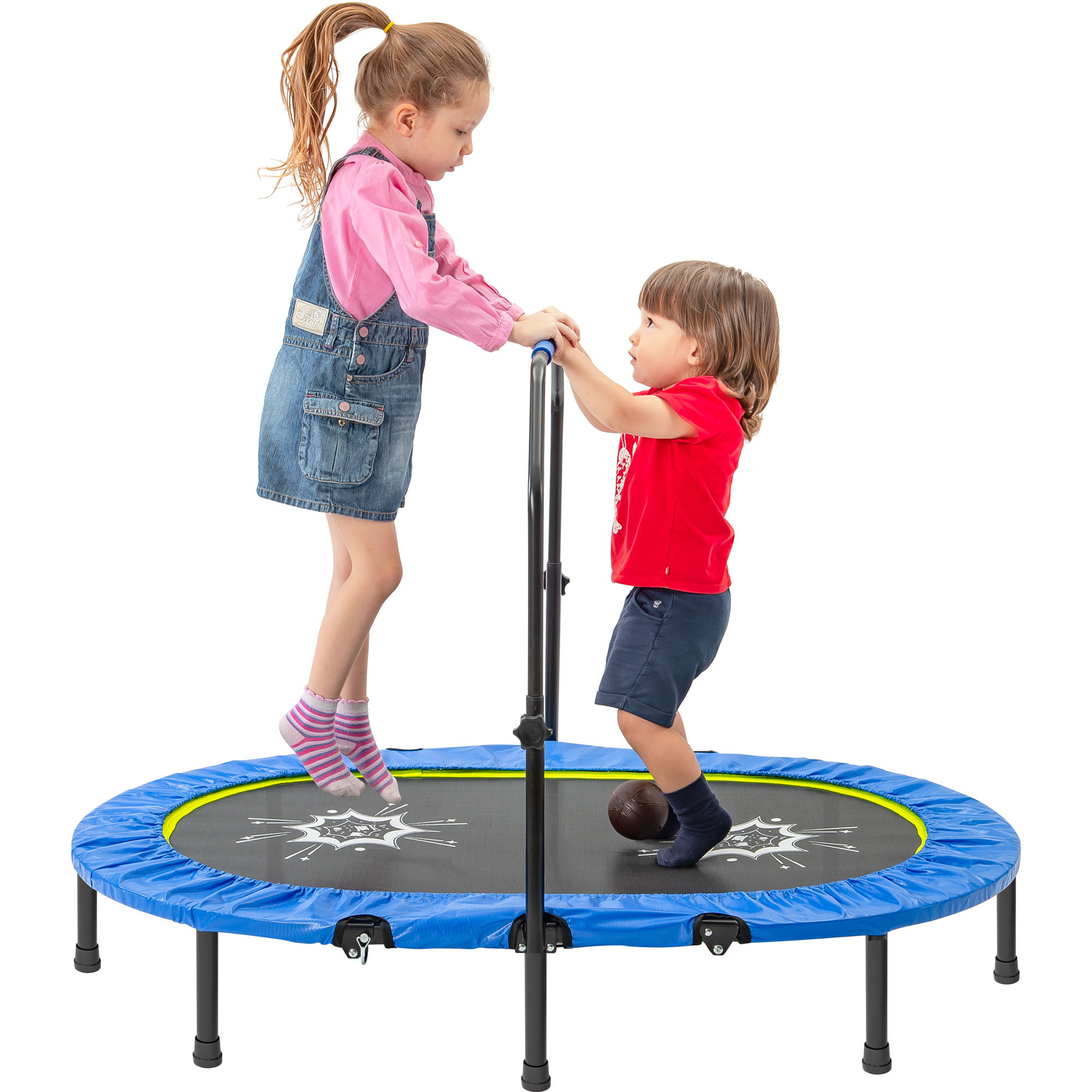 Folding Trampoline Mini Rebounder for Two Kids, Parent-Child Twins Trampoline with Handle, Indoor Mini Jumping Trampoline