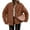 Brown, variant on Fall Winter Collarless Women Casual Crewneck Zipper Coat Lightweight Quilted Jacket