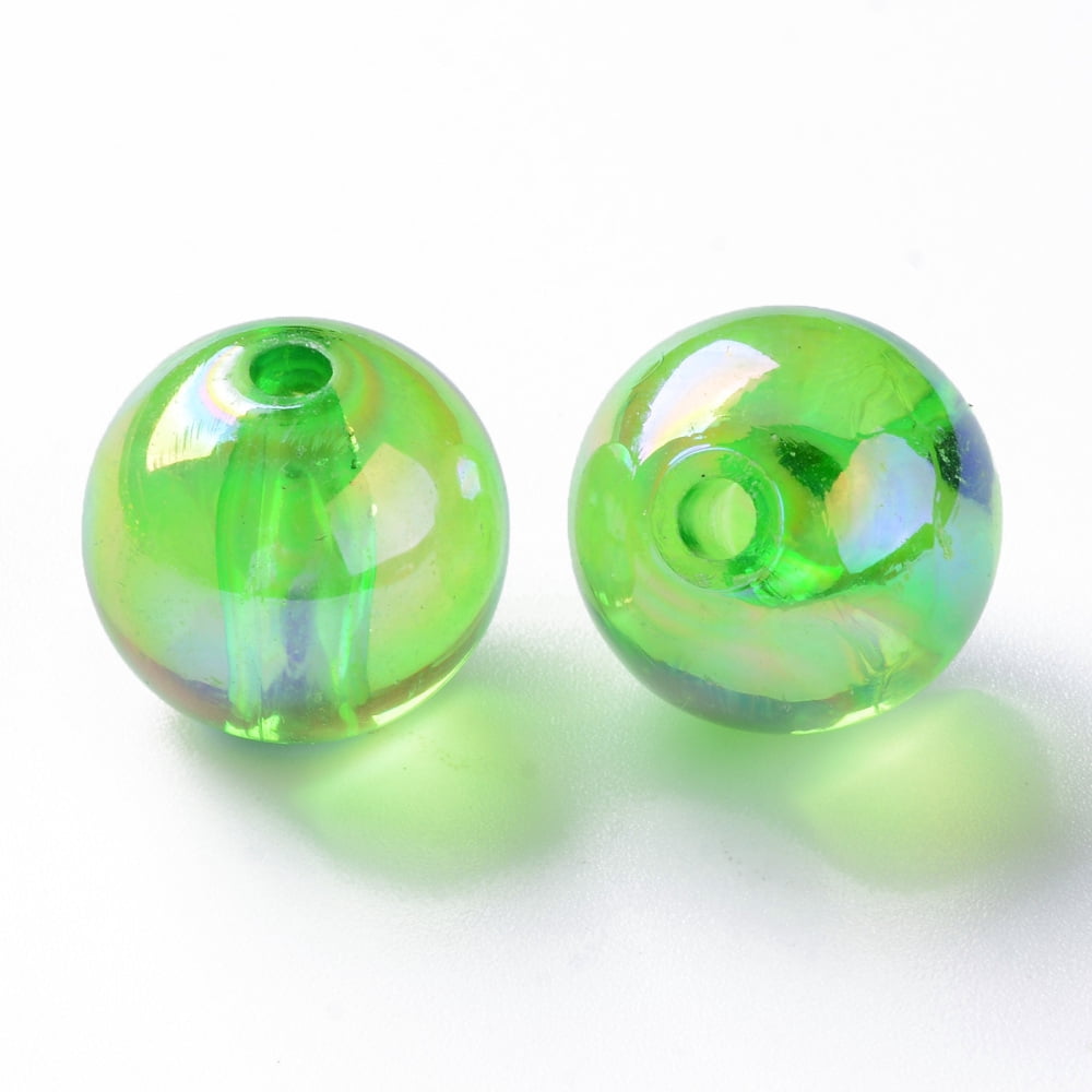 Transparent Acrylic Beads AB Color Plated Round Lawn Green 16x15mm Hole: 2.8mm 220pcs/500g