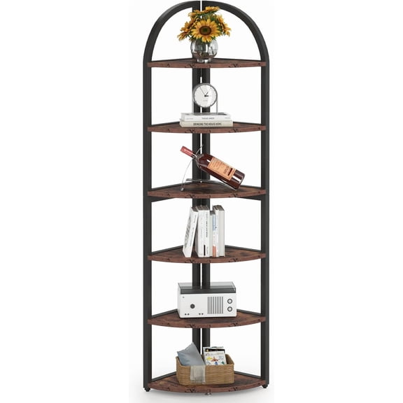 Fnova 6-Tier Arched Corner Shelf Stand, 71.65" Tall Freestanding Corner Bookshelf, Storage Rack for Living Room Kitchen Bedroom Office
