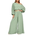thumbnail image 2 of PBFRDSJ Women's Casual Off Shoulder Lantern Long Sleeve High Waist Wide Leg Jumpsuit With Braided Belt for Daily Vacation Party, 2 of 6