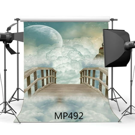 Wooden Fairy Castle - GreenDecor Polyster 5x7ft Photography Backdrop Dreamy Fairy Tale Castle Wooden Bridge Moon White Cloud Scene Newborn Baby Toddler Kids Children Portraits Photo Background Photo Studio Props