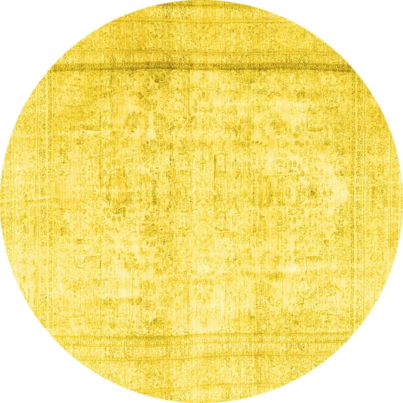 Ahgly Company Machine Washable Indoor Round Persian Yellow Traditional Area Rugs, 4' Round